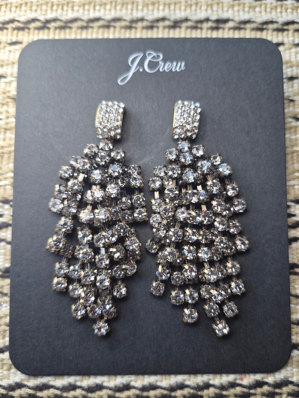 J.Crew Waterfall Crystal Statement Runway Earrings 3" Rare Find With Dust Bag